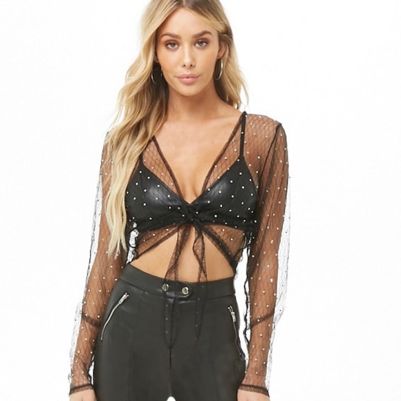 sheer tie front crop top